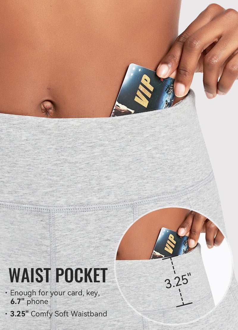 baleaf Women's 7" Athletic Long Shorts High Waisted Running Bermuda Shorts with Pockets Light Gray Medium - Image 2