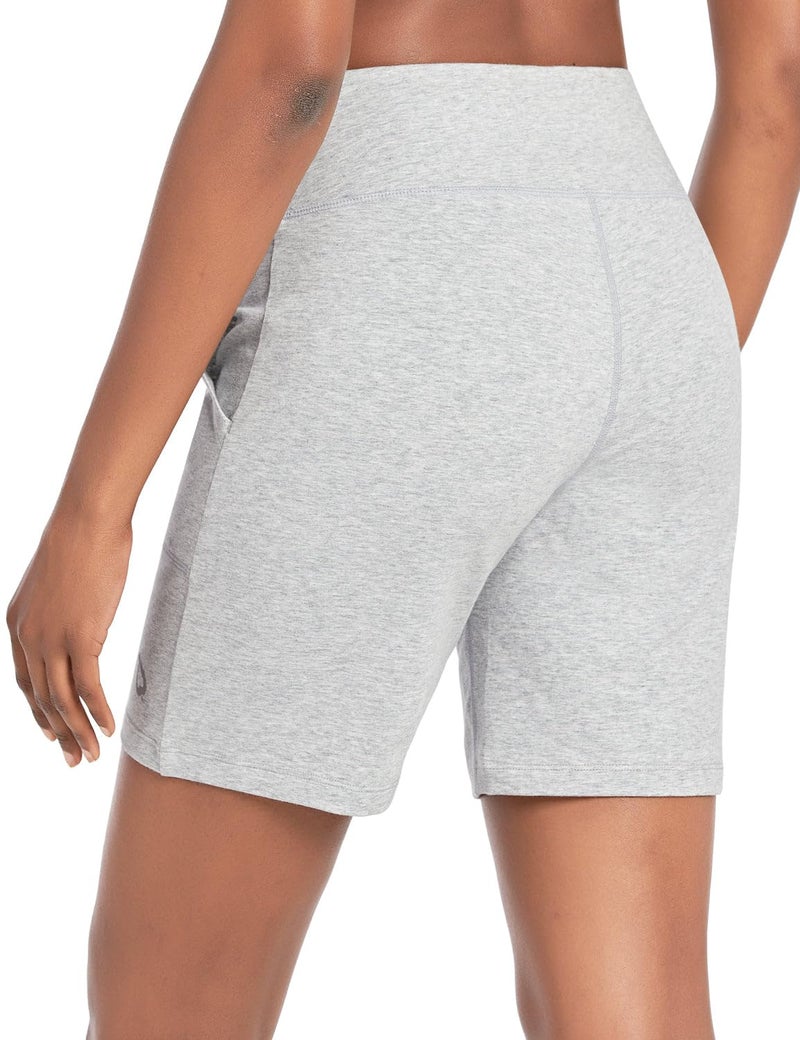 baleaf Women's 7" Athletic Long Shorts High Waisted Running Bermuda Shorts with Pockets Light Gray Medium - Image 3