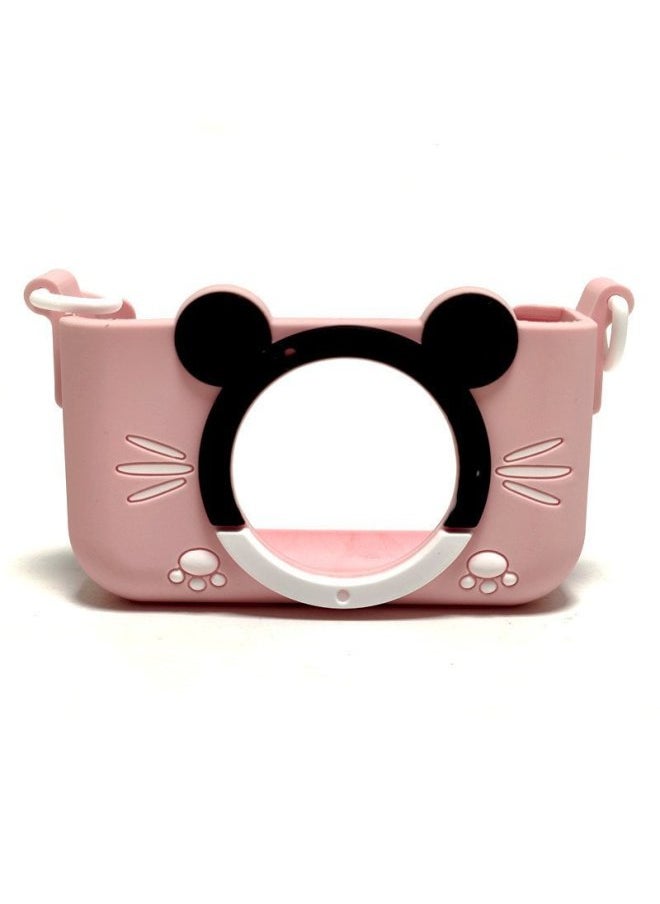 Generic Children's Camera Cartoon Protective Case Small Camera Silicone Case Anti-fall With Lanyard Mini Photo Soft Rubber Case-Color:Pink (little Bear Camera Case) - Image 1