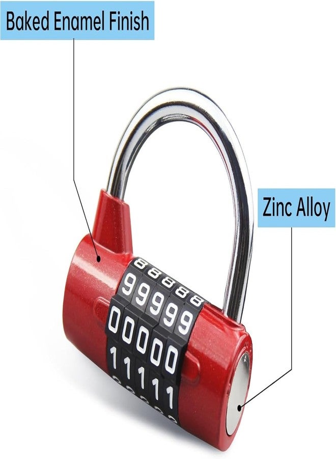 Divik Anti-Theft Door Lock, 5-Digit Resettable PIN Number Padlock Combination Disc Padloock | Zinc Alloy Number Padlock for Gym School Office Home or Outdoor | Weatherproof Combination Lock (Red) - Image 4