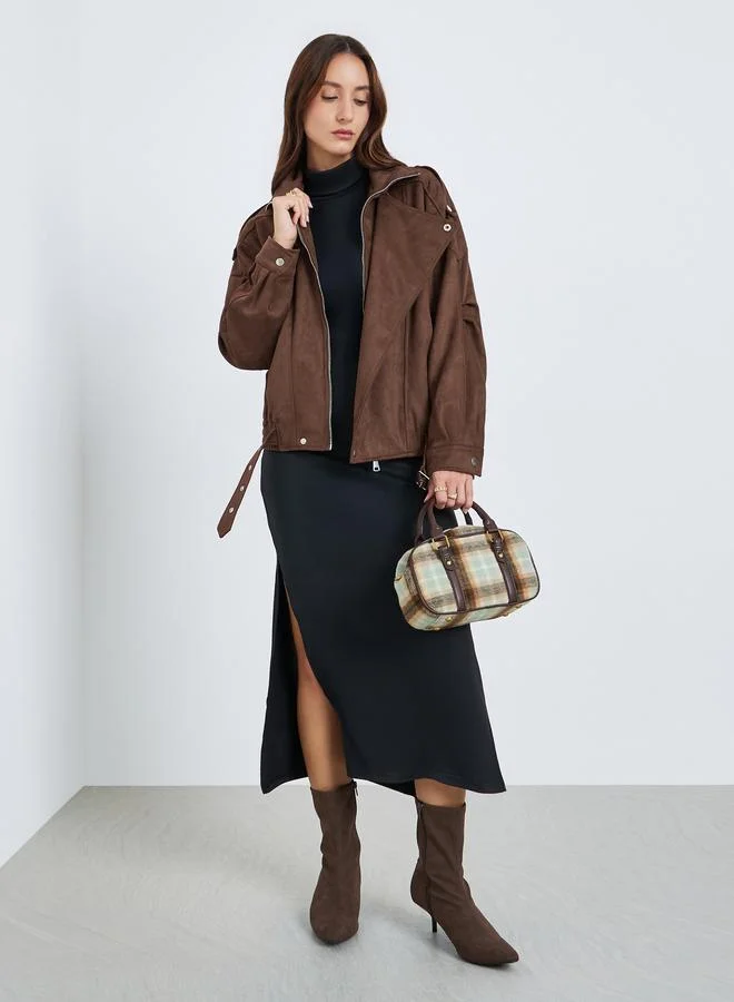 Take Two Women Oversized Suede Look Belted Jacket
