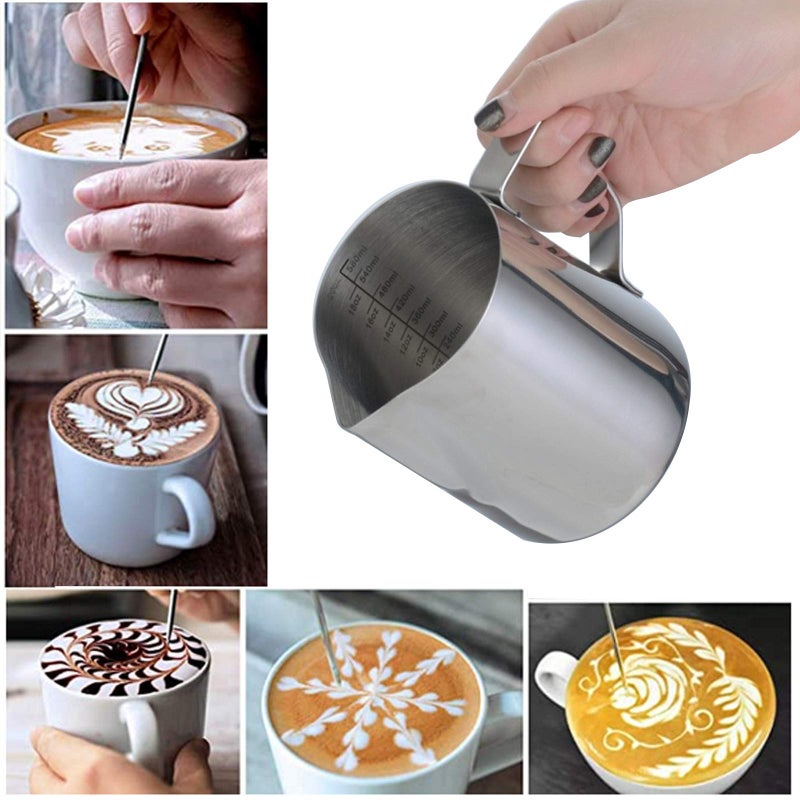 MT Yorten 304 Stainless Steel Milk Frothing Pitcher 350ml Milk Coffee Measurements Steaming Pitchers Suitable for Espresso Latte Art Frothing Milk - Image 5