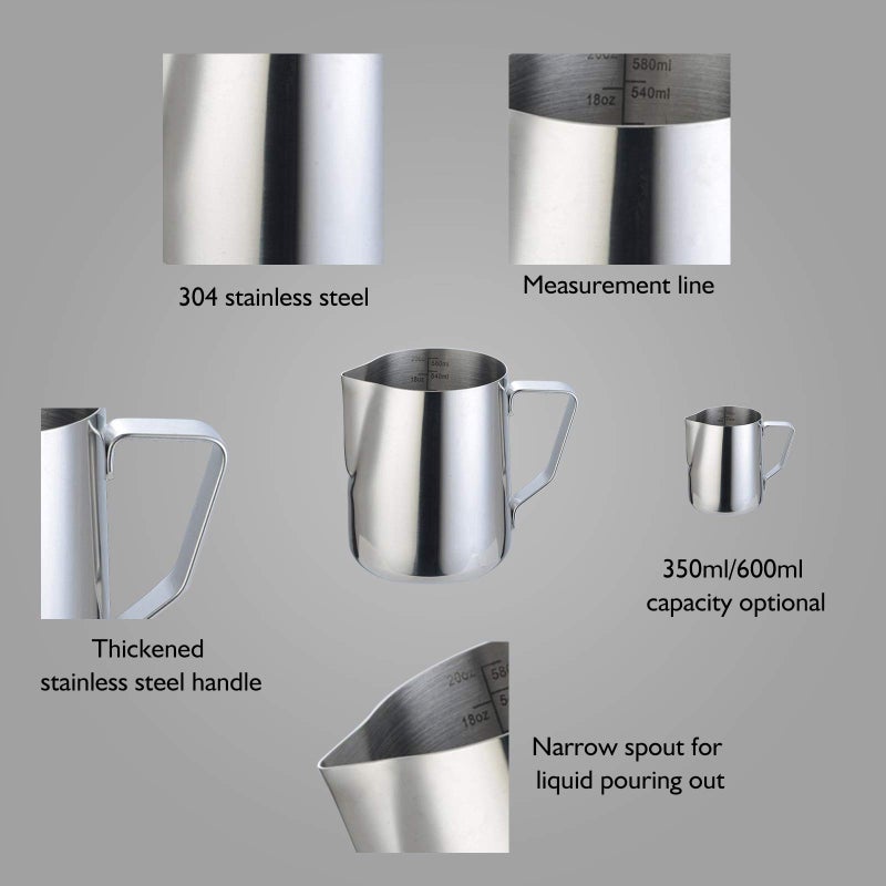 MT Yorten 304 Stainless Steel Milk Frothing Pitcher 350ml Milk Coffee Measurements Steaming Pitchers Suitable for Espresso Latte Art Frothing Milk - Image 4