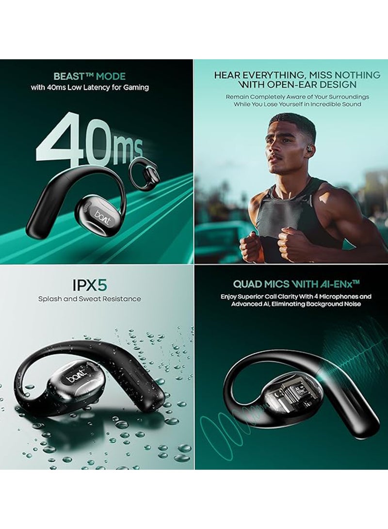 boAt Airdopes Progear Open-Ear Ear Buds for Outdoor Sports W/Air Conduction Tech,in Ear,4 Mics W/Ai-Enx, 100Hrs Playback,15Mm Drivers, Secure Fit,Beast Mode W/ 40Ms Latency, ASAP Charge - Active Black - Image 2