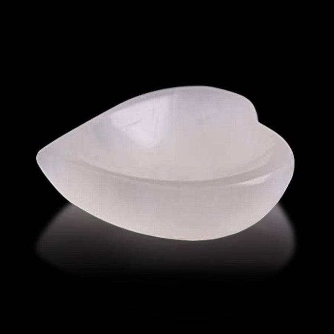 NATURAL SELENITE BOWL HEART SHAPE SELENITE CRYSTAL - 10 CM FOR REIKI HEALING MEDITATION & DECORATION, IDLE FOR GIFT, HOME, OFFICE, WHITE