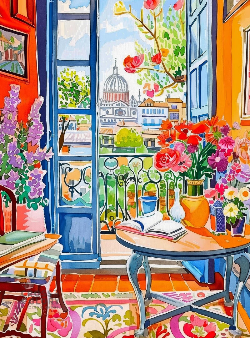 Cross & Glory â€“ Room with a Bloom â€“ 1000 Piece Jigsaw Puzzle for Adults | Colorful Floral City View Puzzle | Vibrant Home Interior Artwork | Premium Ribbon-Cut Puzzle with Satin Finish - Image 1