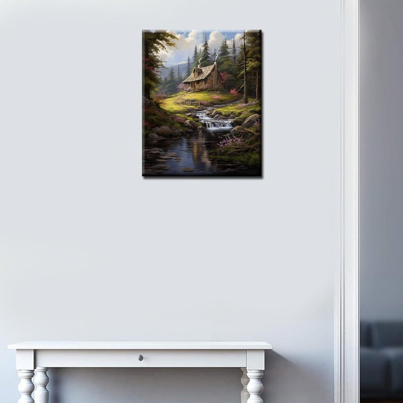 Tucocoo Paint by Numbers Cabin in the Forest DIY Painting On Canvas Paintwork with Paintbrushes Acrylic PaintsPerfect for Paint by Numbers for Adults and Kids Students Beginner Without Framed 16x20 - Image 3