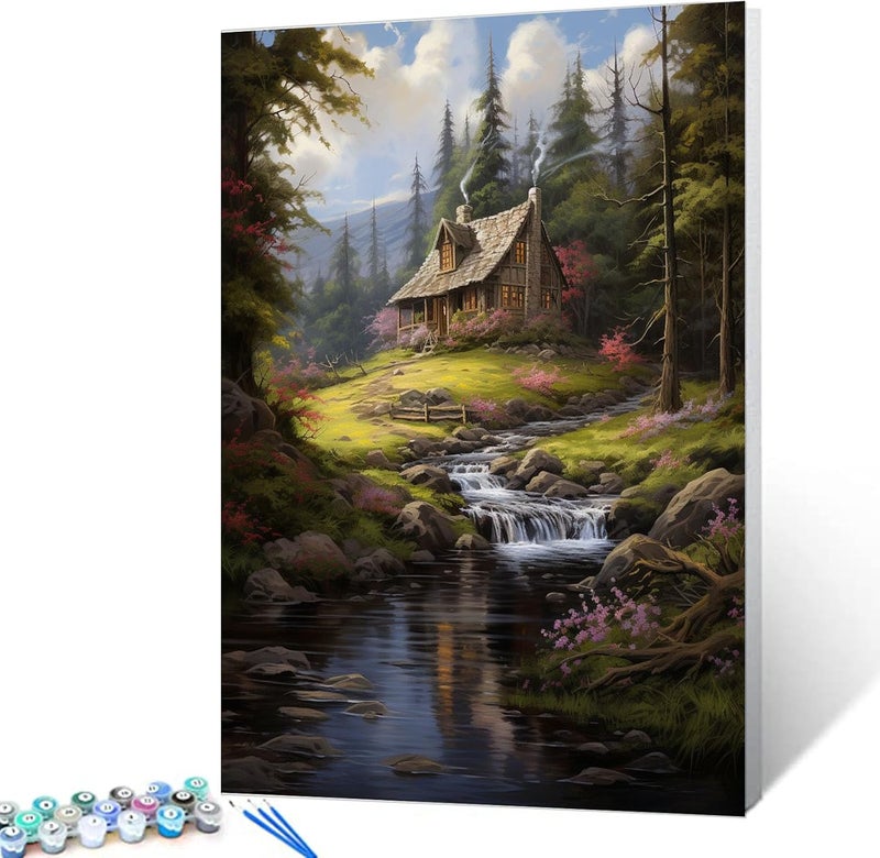 Tucocoo Paint by Numbers Cabin in the Forest DIY Painting On Canvas Paintwork with Paintbrushes Acrylic PaintsPerfect for Paint by Numbers for Adults and Kids Students Beginner Without Framed 16x20 - Image 1
