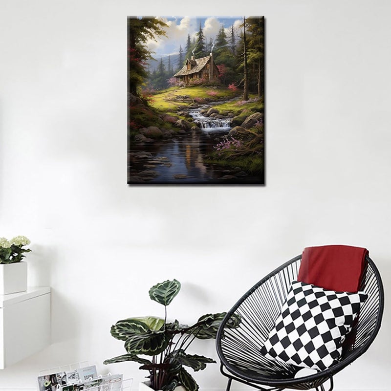 Tucocoo Paint by Numbers Cabin in the Forest DIY Painting On Canvas Paintwork with Paintbrushes Acrylic PaintsPerfect for Paint by Numbers for Adults and Kids Students Beginner Without Framed 16x20 - Image 2