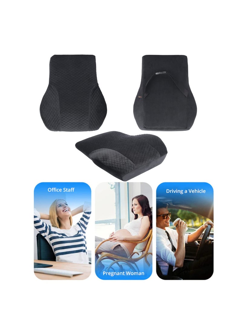 Gsquare GSQUARE Health Lumbar Support Memory Foam Back Rest Cushion with Soft Black Breathable Velvet Cover for Back Pain Relief Ideal for Car Seat Office Chair Lounge Chairs Wheel chair Proudly Made in India Universal Lumbar Support Cushion  - Image 2