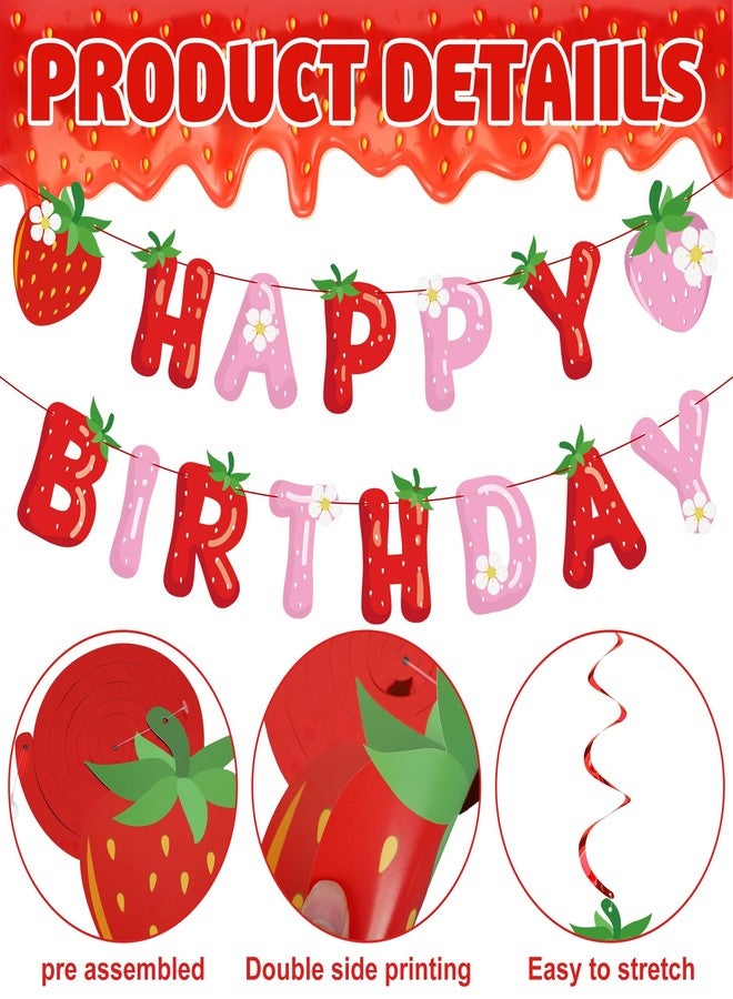 Fairooth 50 PCS Strawberry Happy Birthday Party Decorations Strawberry Theme Birthday Banner Hanging Swirls Set for Girls Birthdays Party Supplies - Image 4