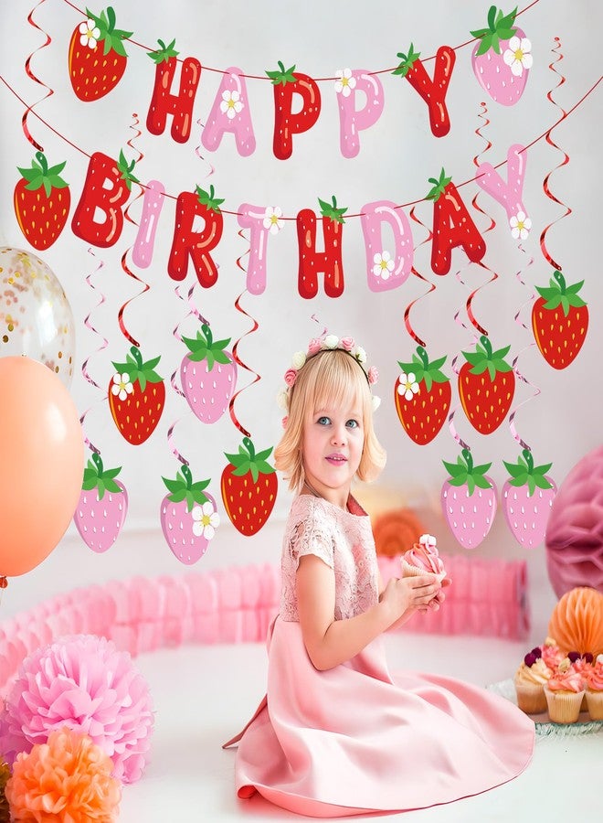 Fairooth 50 PCS Strawberry Happy Birthday Party Decorations Strawberry Theme Birthday Banner Hanging Swirls Set for Girls Birthdays Party Supplies - Image 5
