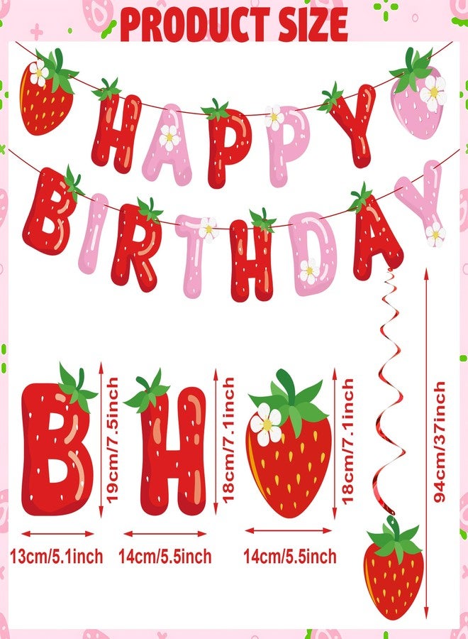 Fairooth 50 PCS Strawberry Happy Birthday Party Decorations Strawberry Theme Birthday Banner Hanging Swirls Set for Girls Birthdays Party Supplies - Image 2