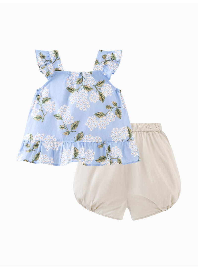 ميني بالا نقطة أزرار طفل زبائن بصمام زهور حار بأكمام بدون أكمام وبيزنيس، قطعة ناعمة وقابلة للتنفس، تفاصيل زخرفة على الكتف، أسفل بأربطة مرنة، مثالية للارتداء اليومي وللتوازنات والمرح الخارجي مجموعة فستان طفل - Image 5