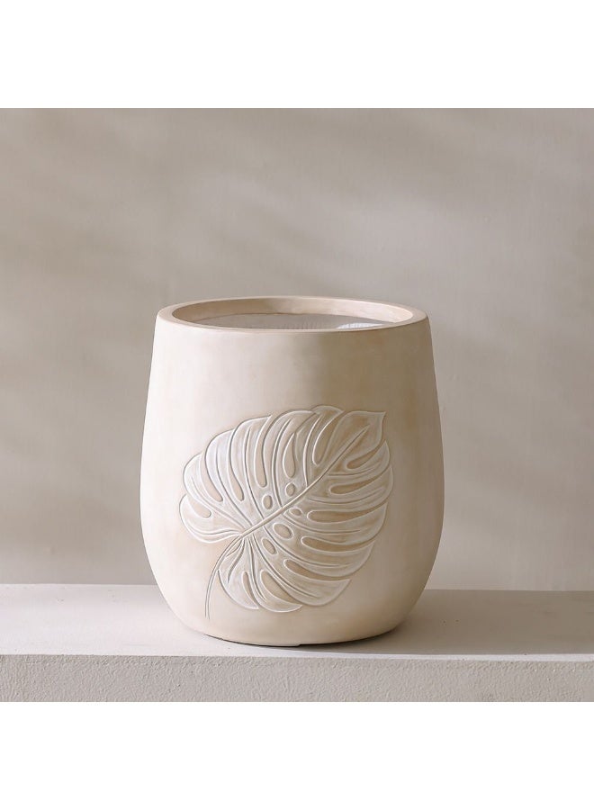 DANUBE HOME Fibre Clay Planter – Leaf Design – Large, Lightweight, Weather-Resistant Pot for Indoor/Outdoor Plants, Elegant Leaf Texture for Gardens 43.5×43.5×44 cm - Image 1