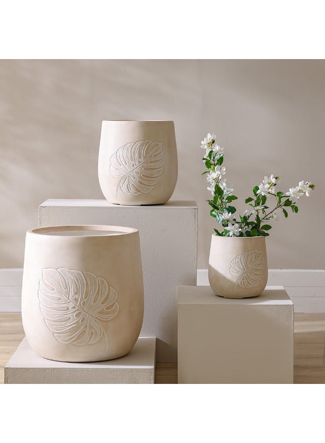 DANUBE HOME Fibre Clay Planter – Leaf Design – Large, Lightweight, Weather-Resistant Pot for Indoor/Outdoor Plants, Elegant Leaf Texture for Gardens 43.5×43.5×44 cm - Image 3