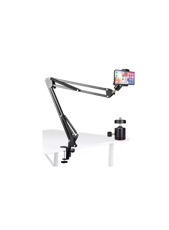 Cell Phone Holder with Desk Mount, 360 Degree Flexible Rotation Long Arm Cell Phone Holder for 3.5-6.5 Inch Cell Phones, Perfect for Bed, Desk, Kitchen, Stainless Steel
