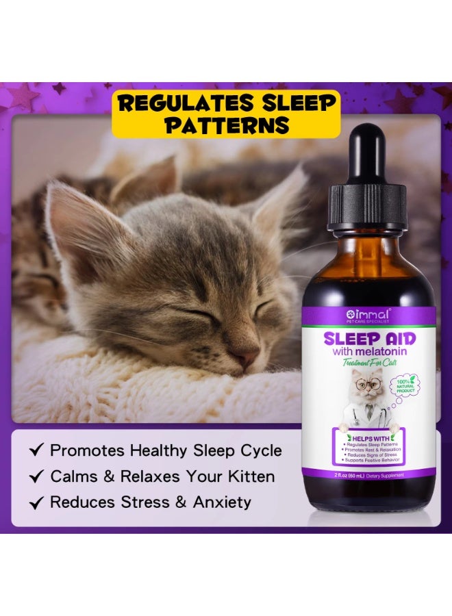 Oimmal Sleep Aid with Melatonin for Cats 60ml Sleep Treatment for Cats Helps Support Relaxation Regulates Sleep Patterns Reduce Signs of Stress And Promotes Overall Well-being Natural Cat Melatonin Sleep Aid - Image 5
