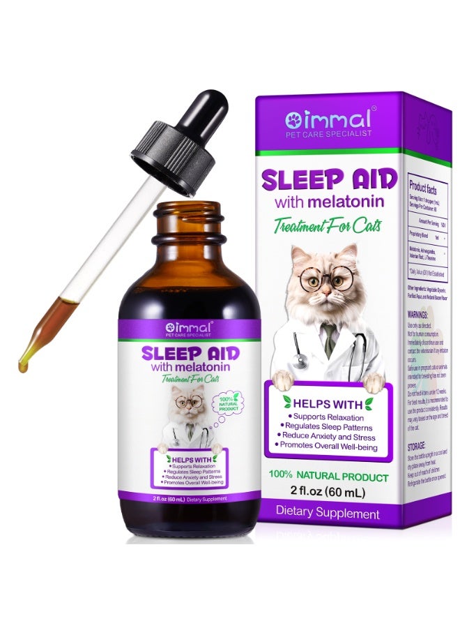 Oimmal Sleep Aid with Melatonin for Cats 60ml Sleep Treatment for Cats Helps Support Relaxation Regulates Sleep Patterns Reduce Signs of Stress And Promotes Overall Well-being Natural Cat Melatonin Sleep Aid - Image 1