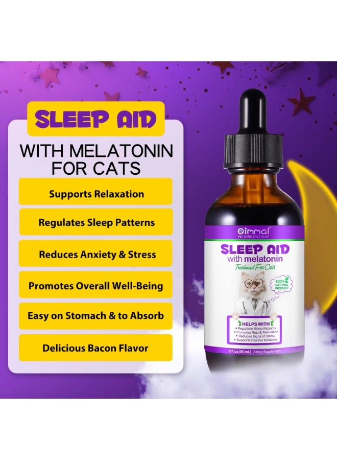 Oimmal Sleep Aid with Melatonin for Cats 60ml Sleep Treatment for Cats Helps Support Relaxation Regulates Sleep Patterns Reduce Signs of Stress And Promotes Overall Well-being Natural Cat Melatonin Sleep Aid - Image 4
