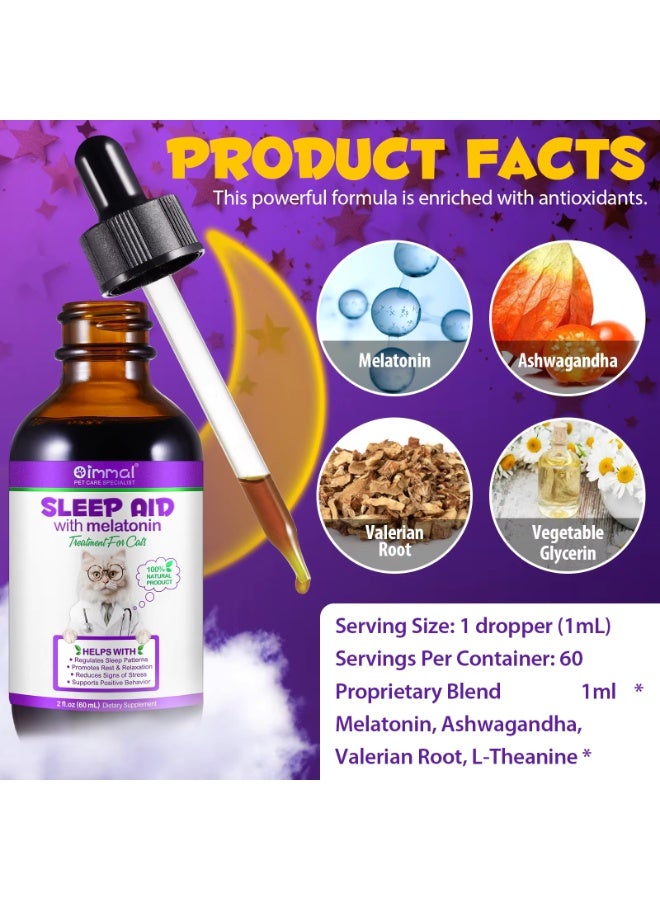 Oimmal Sleep Aid with Melatonin for Cats 60ml Sleep Treatment for Cats Helps Support Relaxation Regulates Sleep Patterns Reduce Signs of Stress And Promotes Overall Well-being Natural Cat Melatonin Sleep Aid - Image 2
