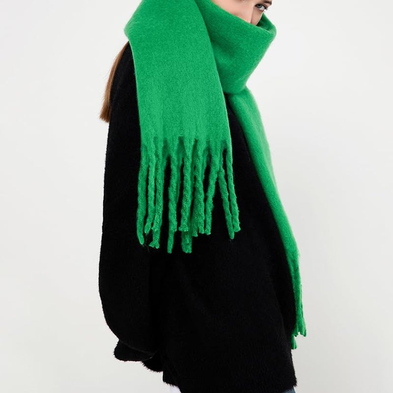MININAI Women Chunky Scarf, Soft Warm Winter Scarf for Cold Weather, Christmas Blanket Scarves Pashmina Shawl Wrap (Green) - Image 4
