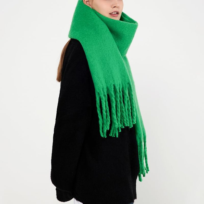 MININAI Women Chunky Scarf, Soft Warm Winter Scarf for Cold Weather, Christmas Blanket Scarves Pashmina Shawl Wrap (Green) - Image 2