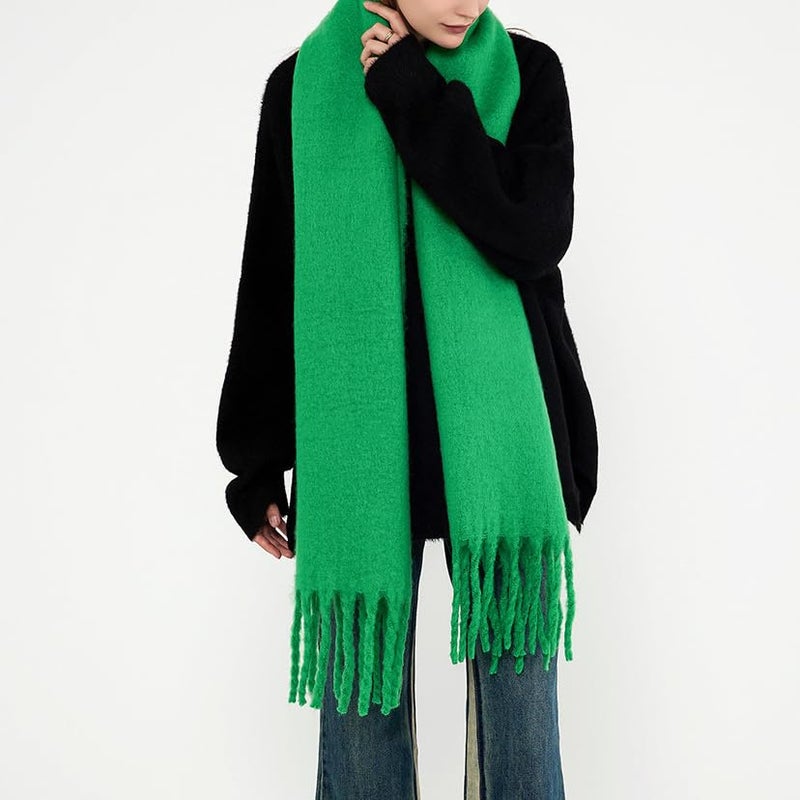MININAI Women Chunky Scarf, Soft Warm Winter Scarf for Cold Weather, Christmas Blanket Scarves Pashmina Shawl Wrap (Green) - Image 3