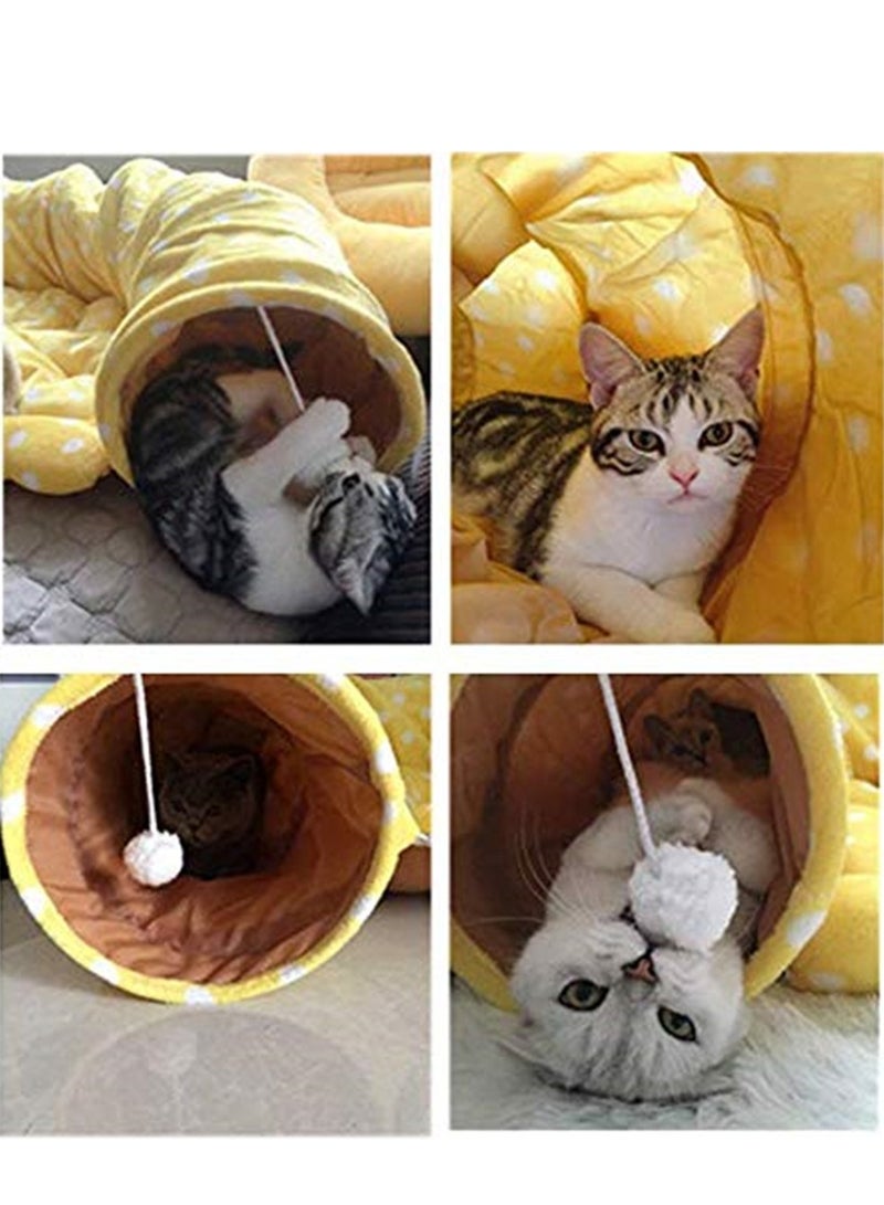 Cat Dog Tunnel Bed with Mat Half Round Shaped Collapsible Cat Tube Condo Play Toy with Peek Hole Fun Ball Indoor Outdoor Interactive Hideout Exercising House Toys for Pet Kittens Kitty Puppy - Image 3