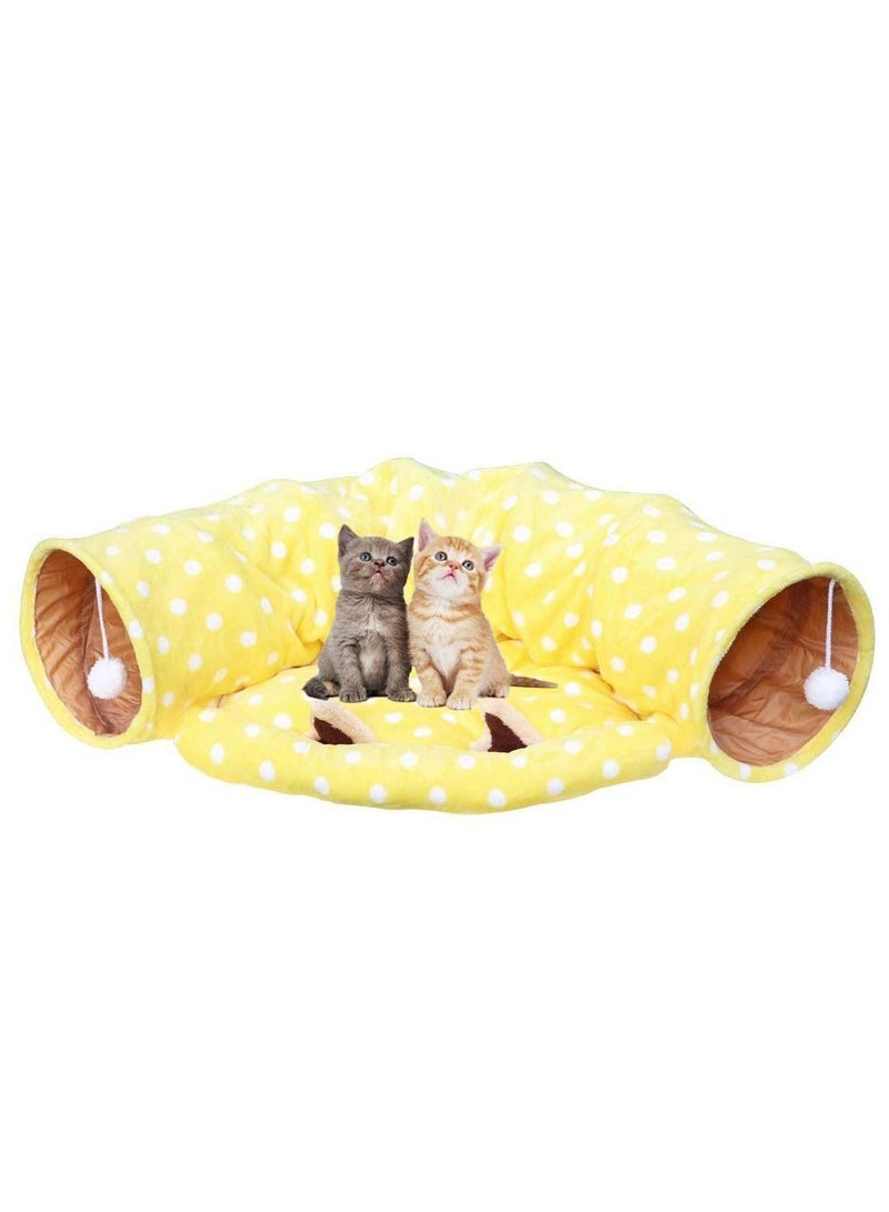 Cat Dog Tunnel Bed with Mat Half Round Shaped Collapsible Cat Tube Condo Play Toy with Peek Hole Fun Ball Indoor Outdoor Interactive Hideout Exercising House Toys for Pet Kittens Kitty Puppy - Image 1