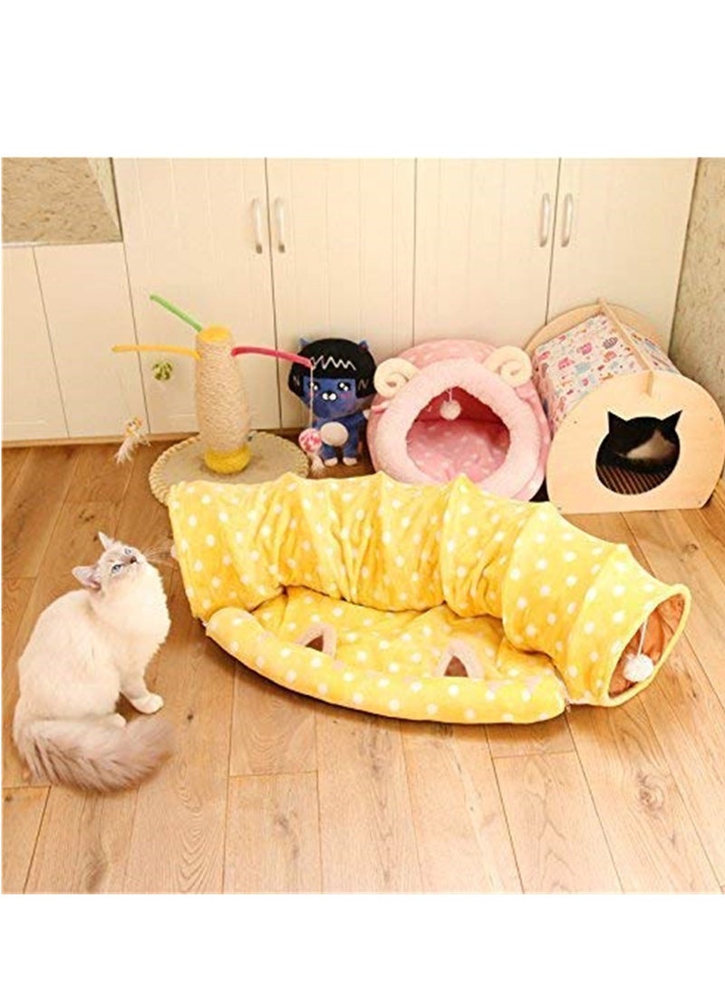 Cat Dog Tunnel Bed with Mat Half Round Shaped Collapsible Cat Tube Condo Play Toy with Peek Hole Fun Ball Indoor Outdoor Interactive Hideout Exercising House Toys for Pet Kittens Kitty Puppy - Image 2