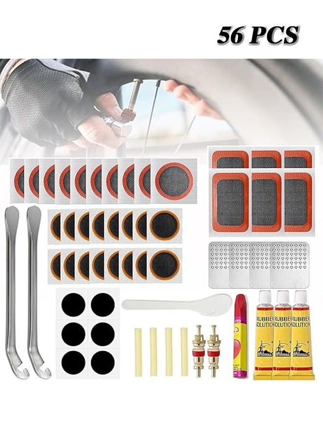 Unewshi Bicycle Repair Kit 56 Pieces - Complete Tyre Patch Set Bicycle with Self-Adhesive Patches & Tyre Levers - Image 1
