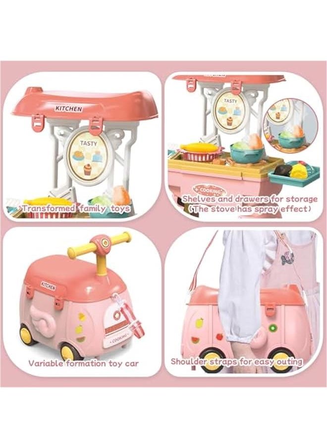 HOOKOR 2 in 1 Simulation Kitchen Tableware Toy,Pulley Car play Cart Kit for Kids 3 4 5, Cooking Play Table Set Realistic Toddlers Toys for Boys Girls 2-5 (Cooking Play)  - Image 2