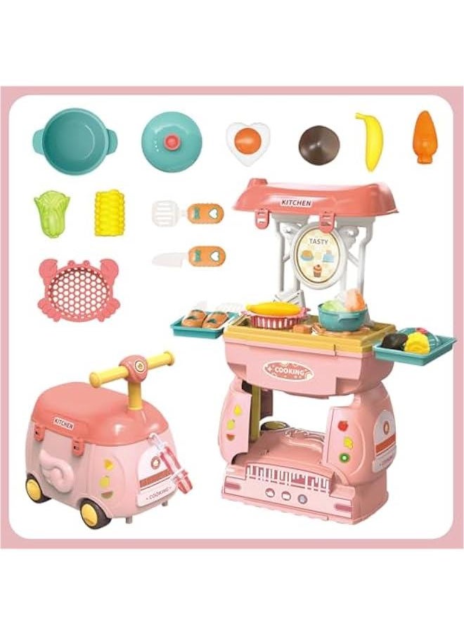 HOOKOR 2 in 1 Simulation Kitchen Tableware Toy,Pulley Car play Cart Kit for Kids 3 4 5, Cooking Play Table Set Realistic Toddlers Toys for Boys Girls 2-5 (Cooking Play)  - Image 3
