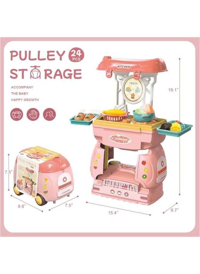 HOOKOR 2 in 1 Simulation Kitchen Tableware Toy,Pulley Car play Cart Kit for Kids 3 4 5, Cooking Play Table Set Realistic Toddlers Toys for Boys Girls 2-5 (Cooking Play)  - Image 4