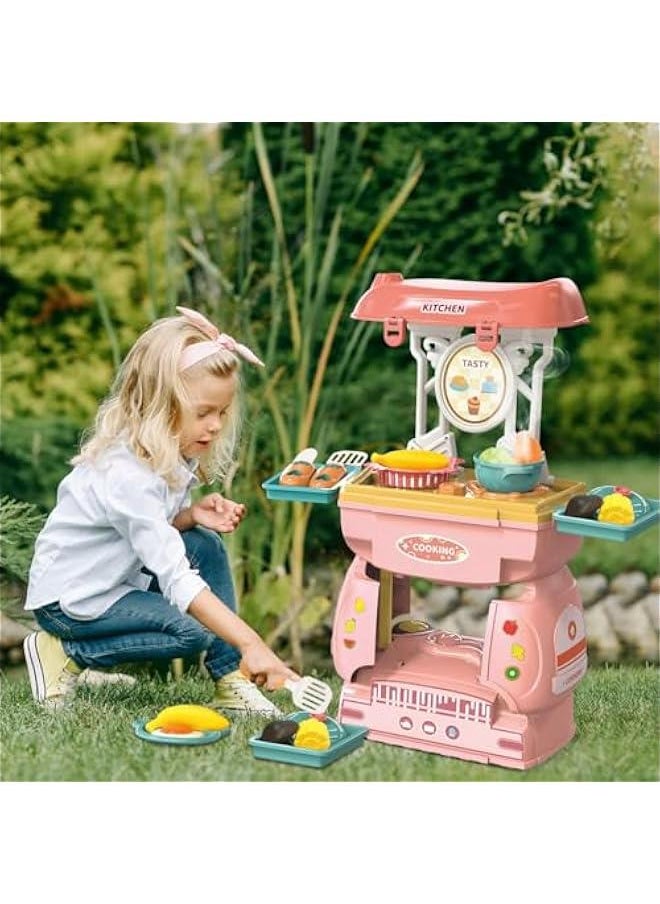 HOOKOR 2 in 1 Simulation Kitchen Tableware Toy,Pulley Car play Cart Kit for Kids 3 4 5, Cooking Play Table Set Realistic Toddlers Toys for Boys Girls 2-5 (Cooking Play)  - Image 5