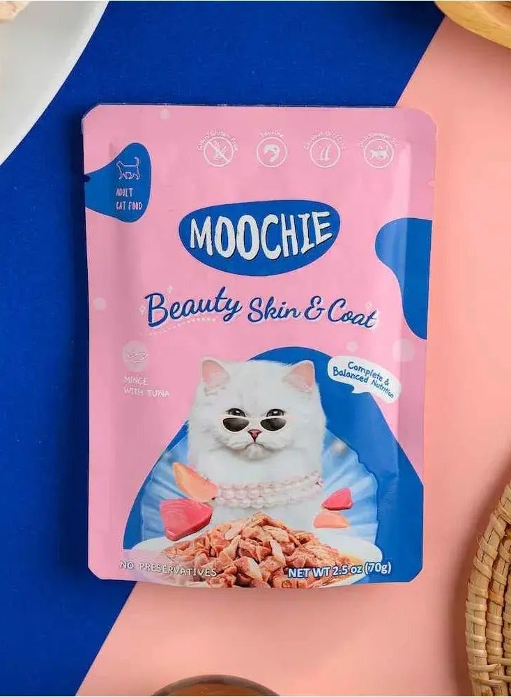 Moochie طعام قطط رطب بنكهة التونة للقطط البالغة  - 6 قطع بوزن 70 جرام - يعزز جمال البشرة والفرو - Image 3