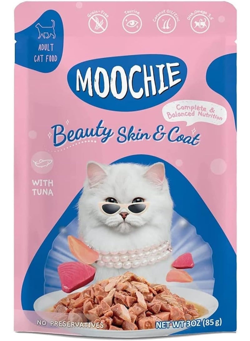 Moochie طعام قطط رطب بنكهة التونة للقطط البالغة  - 6 قطع بوزن 70 جرام - يعزز جمال البشرة والفرو - Image 2