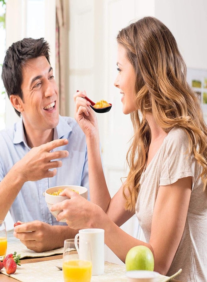 كوميكفس ملاعق شوربة آسيوية من كوميكفس - طقم من 12 قطعة، على الطراز الياباني، مثالية لشوربة السوبا والأرز والفوه والرامن والوونتون - أحمر وأسود - Image 5