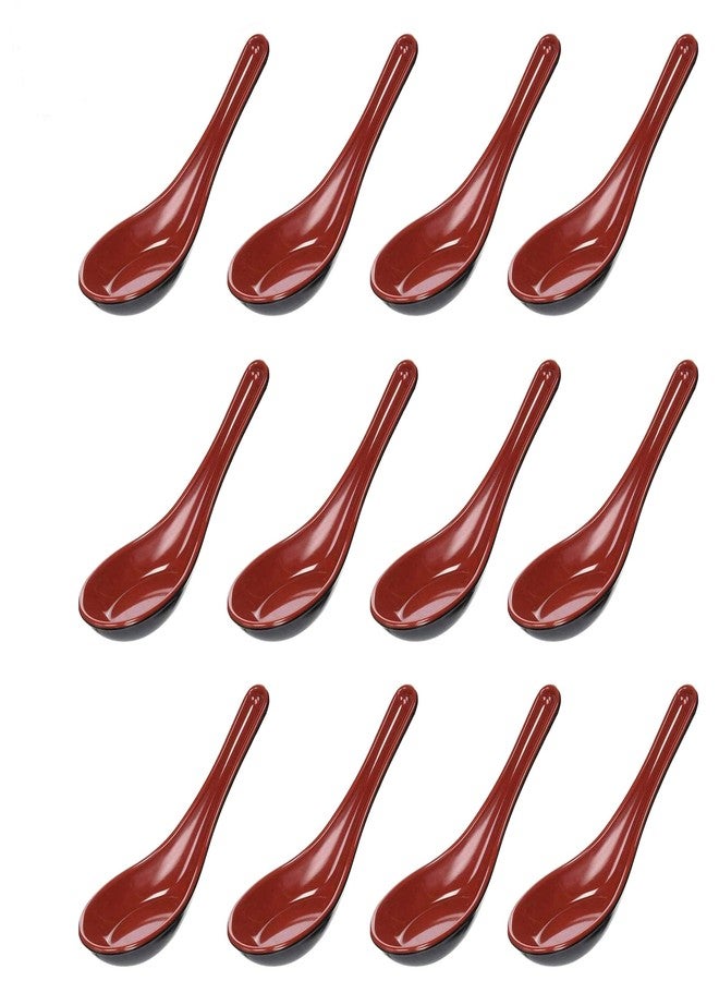 كوميكفس ملاعق شوربة آسيوية من كوميكفس - طقم من 12 قطعة، على الطراز الياباني، مثالية لشوربة السوبا والأرز والفوه والرامن والوونتون - أحمر وأسود - Image 1