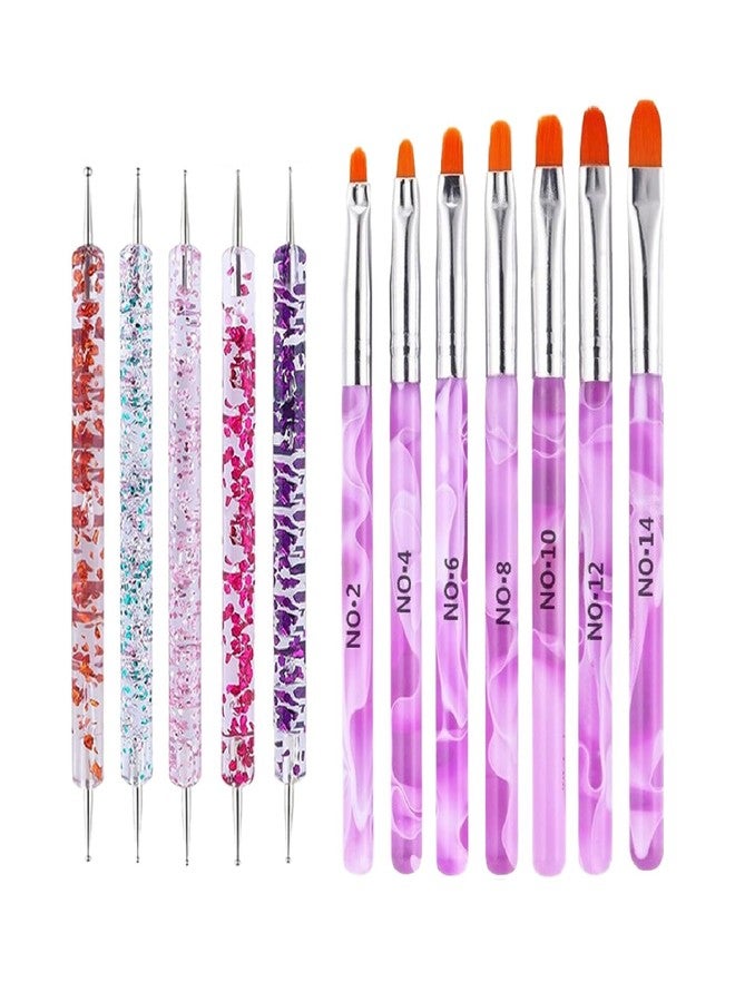 FULINJOY 12Pcs Nail Dotting Tools Set, 5 Pcs Double-end Nail Dotting Pen and 7 Pcs Nail Art Painting Brushes - Image 1