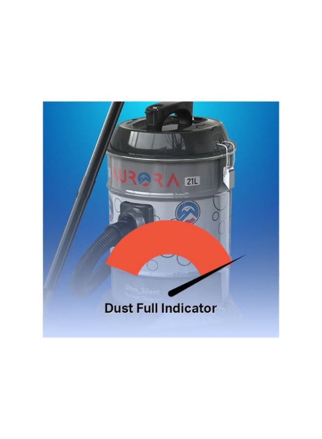 اورورا مكنسة كهربائية شفط ونفخ | سعة 21 لتر، 2000 وات | محرك عالي الكفاءة وشفط قوي | لون رمادي | هيكل معدني قوي | فرشاة أرضية مزدوجة الاستخدام - Image 5