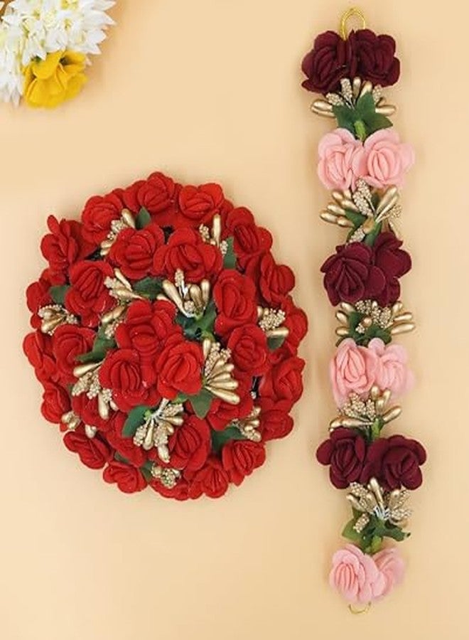 Arooman™ Full Red Juda Bun Hair Flower Gajra and Multi Color gajra Combo for Wedding and Party - Image 3