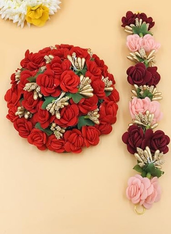 Arooman™ Full Red Juda Bun Hair Flower Gajra and Multi Color gajra Combo for Wedding and Party - Image 4