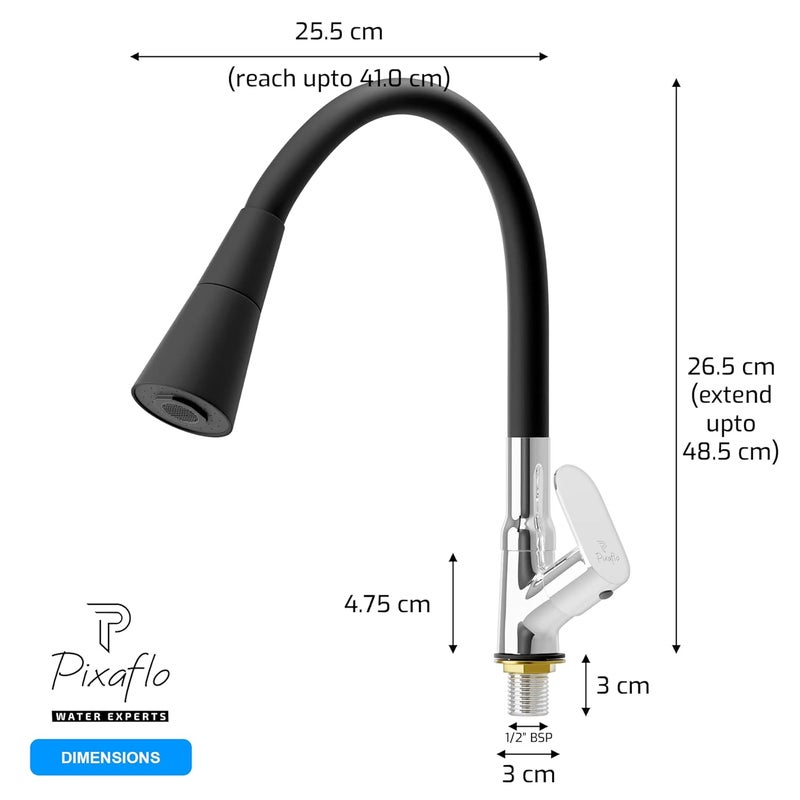 Pixaflo Brass Swan Neck Tap with 360degree Swivel Black Flexible Silicone Swivel Spout for Kitchen Sink and Wash Basin Dual Flow Koroit - Image 5