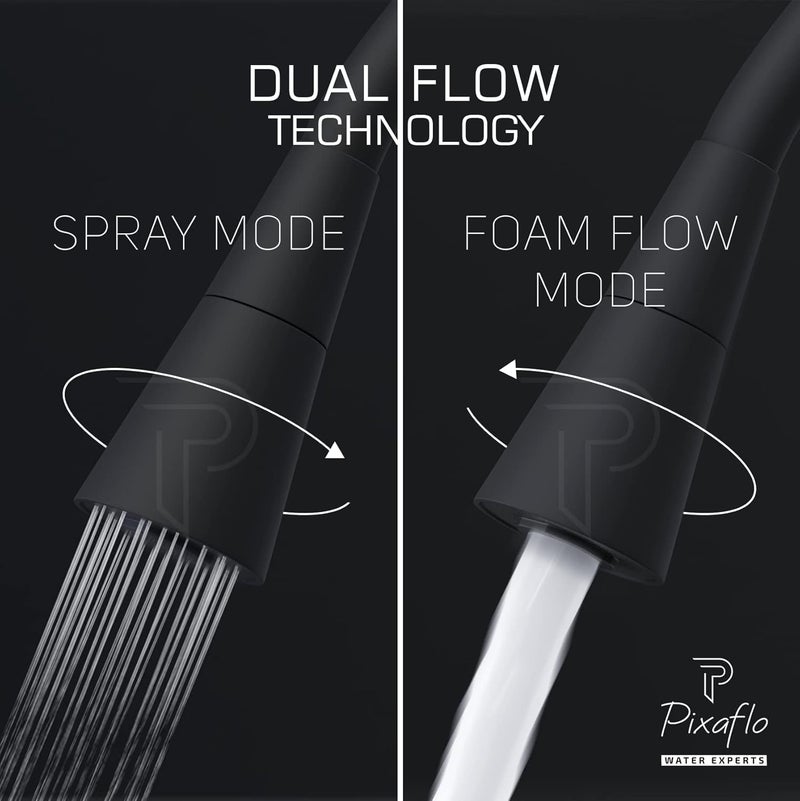 Pixaflo Brass Swan Neck Tap with 360degree Swivel Black Flexible Silicone Swivel Spout for Kitchen Sink and Wash Basin Dual Flow Koroit - Image 2