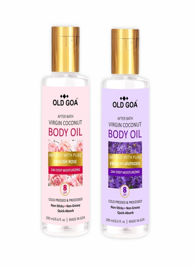 OLDGOA After Bath Body Oil For Daily Use, Massage & Glowing Skin | For All Skin Types | For Men & Women | Rose & Lavender (Combo) | 100+100 ML - Image 1