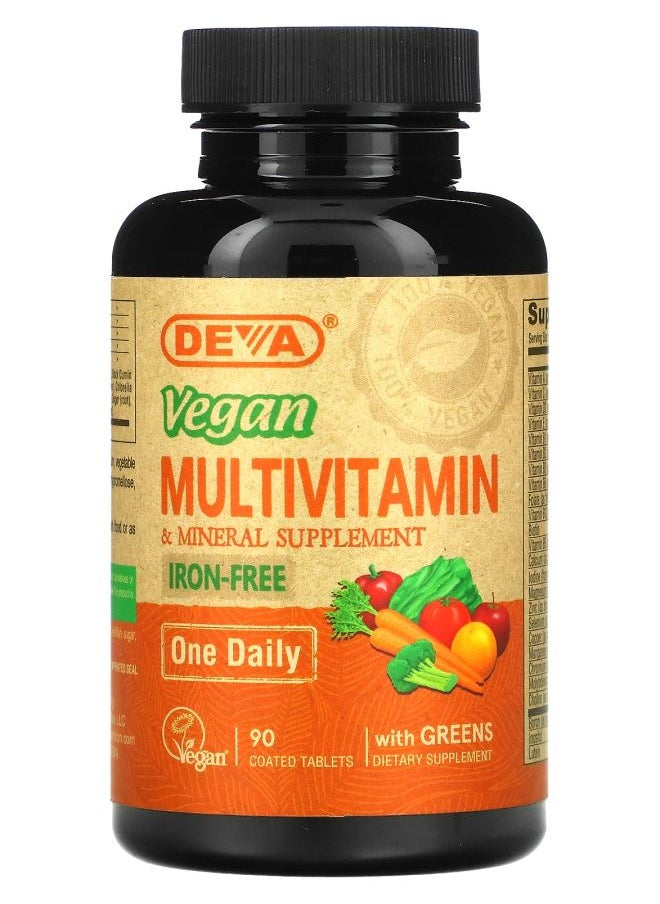 Deva Vegan Multivitamin & Mineral Supplement with Greens Iron Free 90 Coated Tablets 