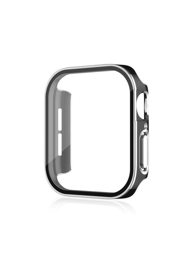 Suitable For Iphone 7 Generation Watch Protective Case Straight Edge Two-color Electroplated Case Film Integrated Iwatch8 Protective Case SE-Color:Black + Silver Straight Edge-Exterior Dimension:45mm