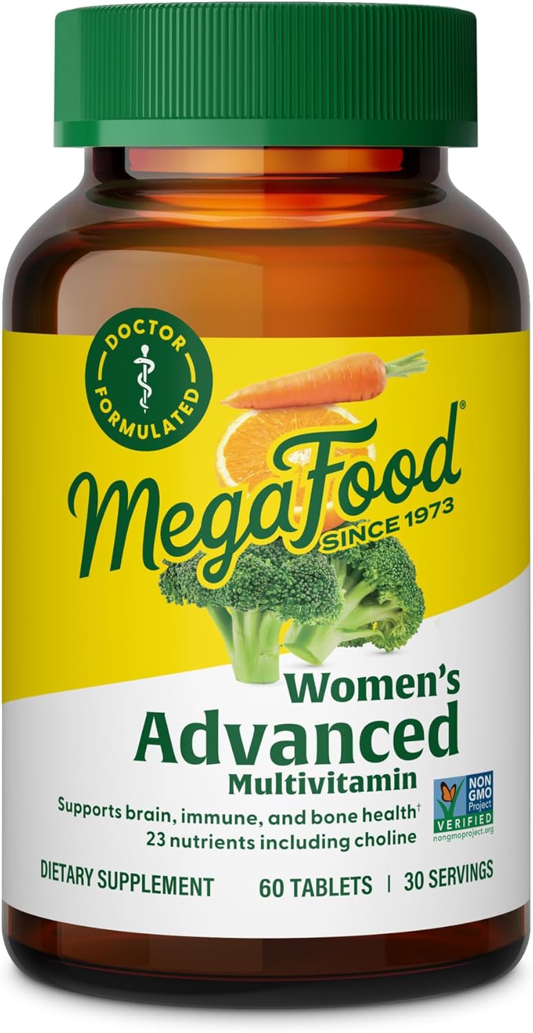 MegaFood Womens Advanced Multivitamin for Women  DoctorFormulated With Iron Choline Vitamin D Vitamin C  Zinc  Brain Health  Immune Support  NonGMO  Vegetarian  60 Tabs 30 Servings - Image 1